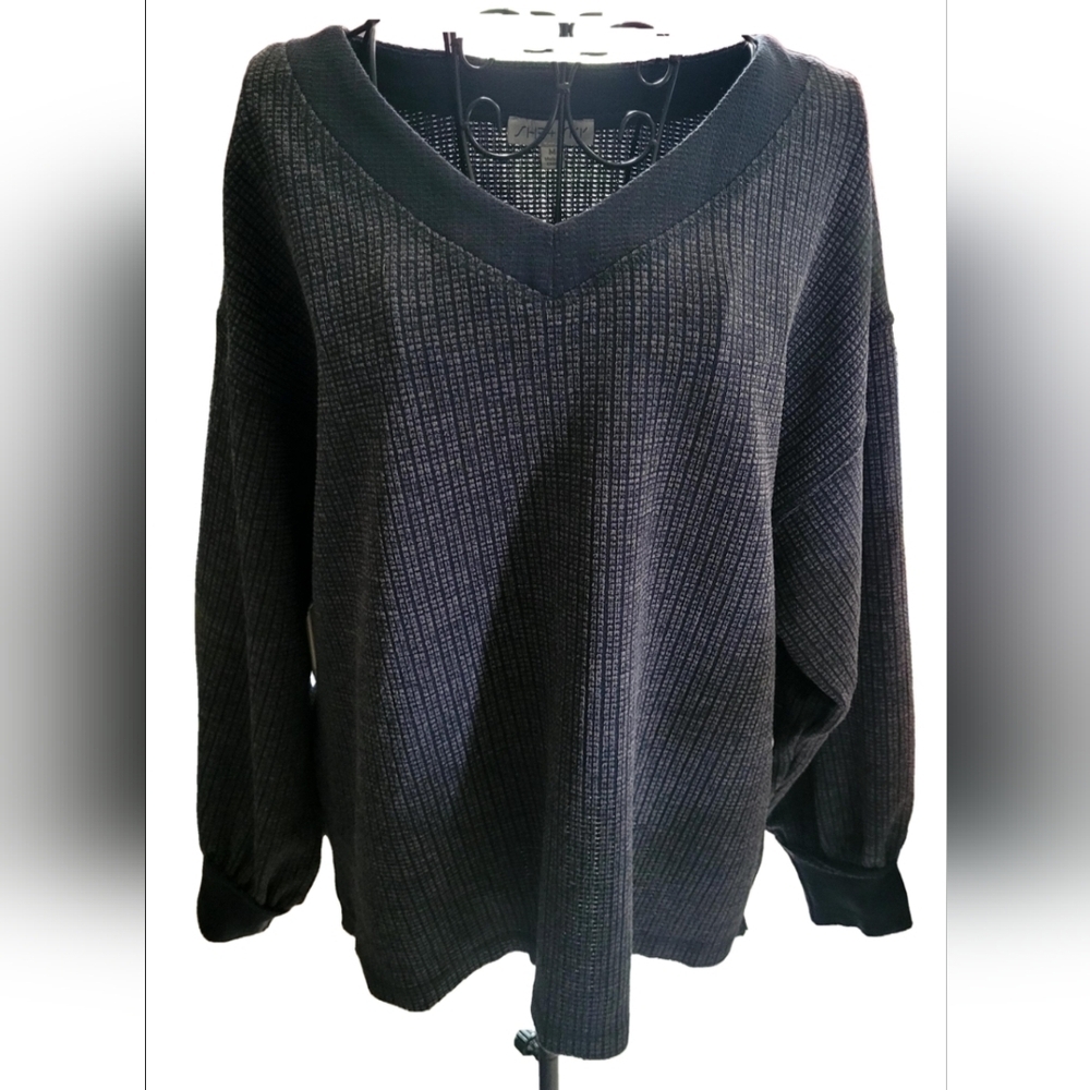 She + Sky Blue V-Neck Chunky Knit Sweater